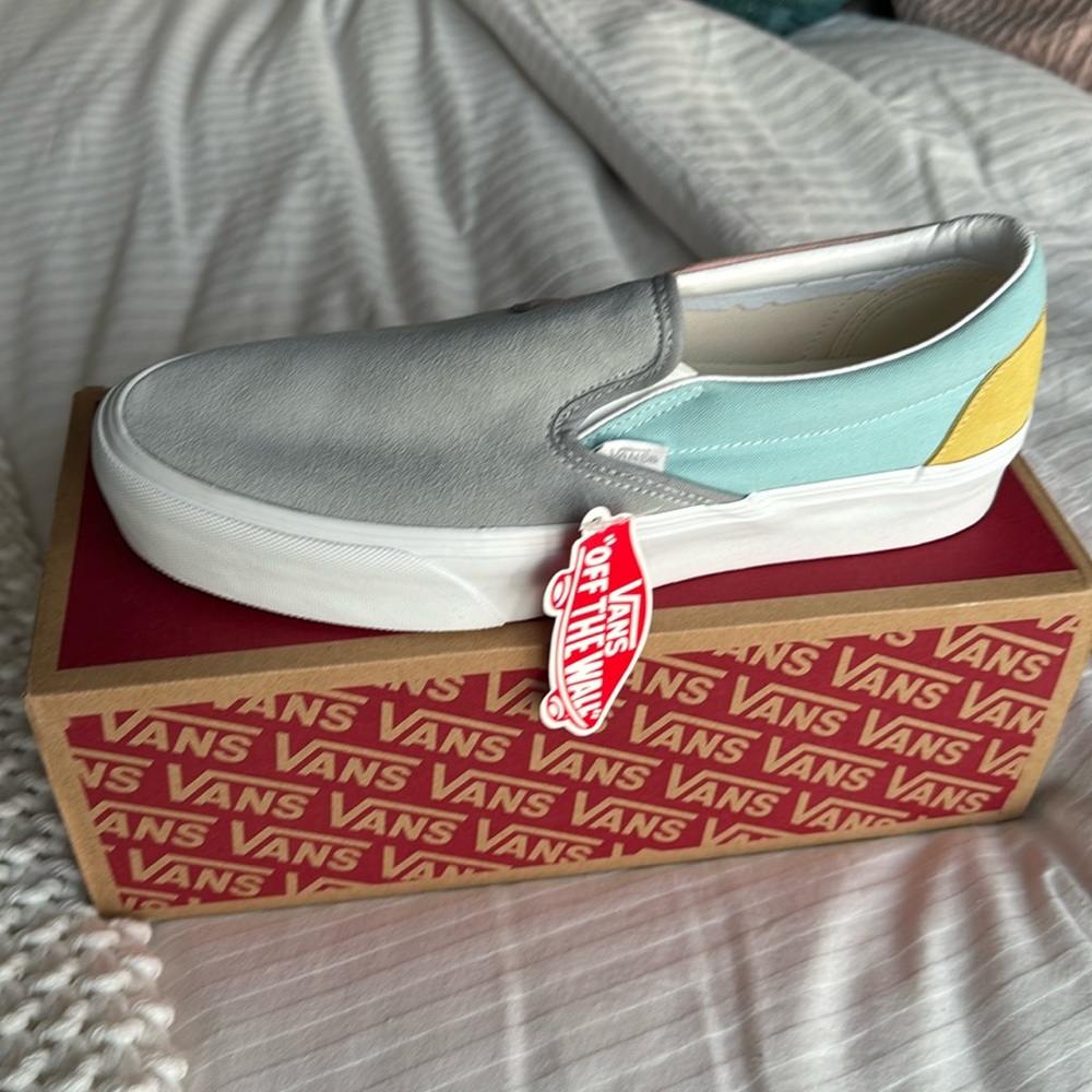 Vans classic slip-on platform color block sneakers in multi color pastel